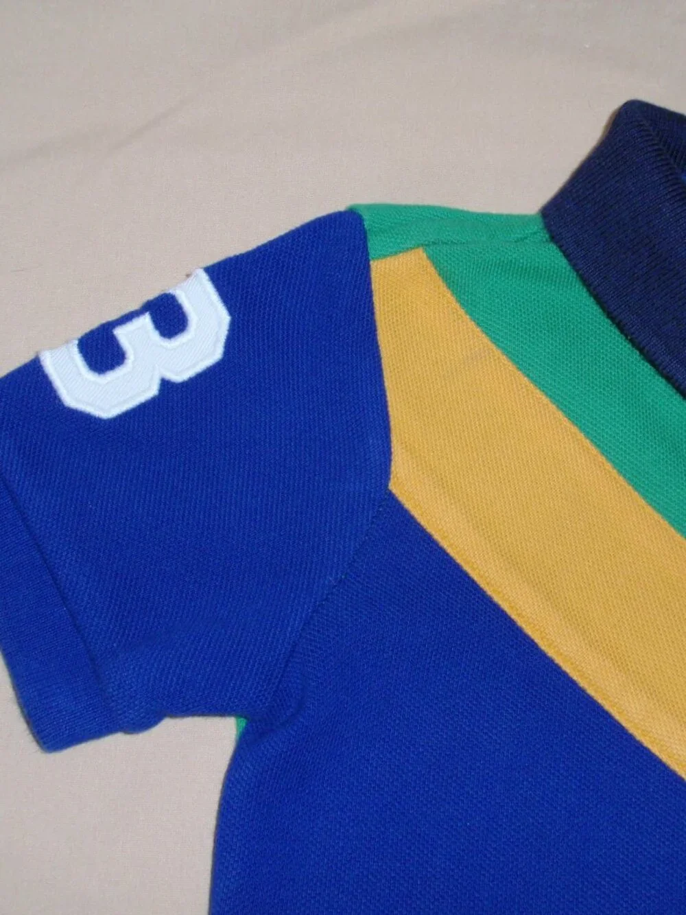 Lot of 2 Ralph Lauren Bear Colorblock Short Sleeve Pique Polos Sz 18m 2t
